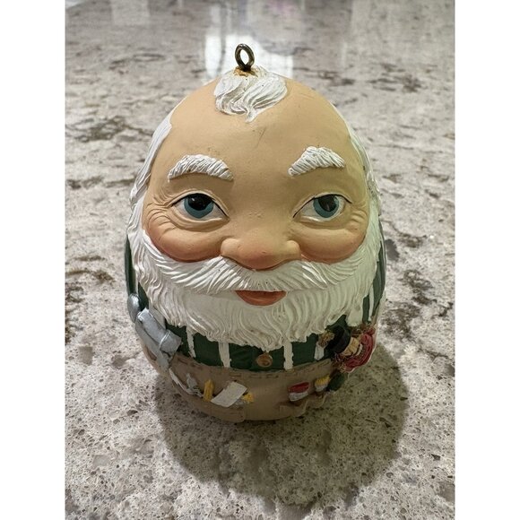 Vintage Roly Poly Santa Toy maker Folk Art Christmas Ornament Egg Shape 4” - Picture 2 of 9